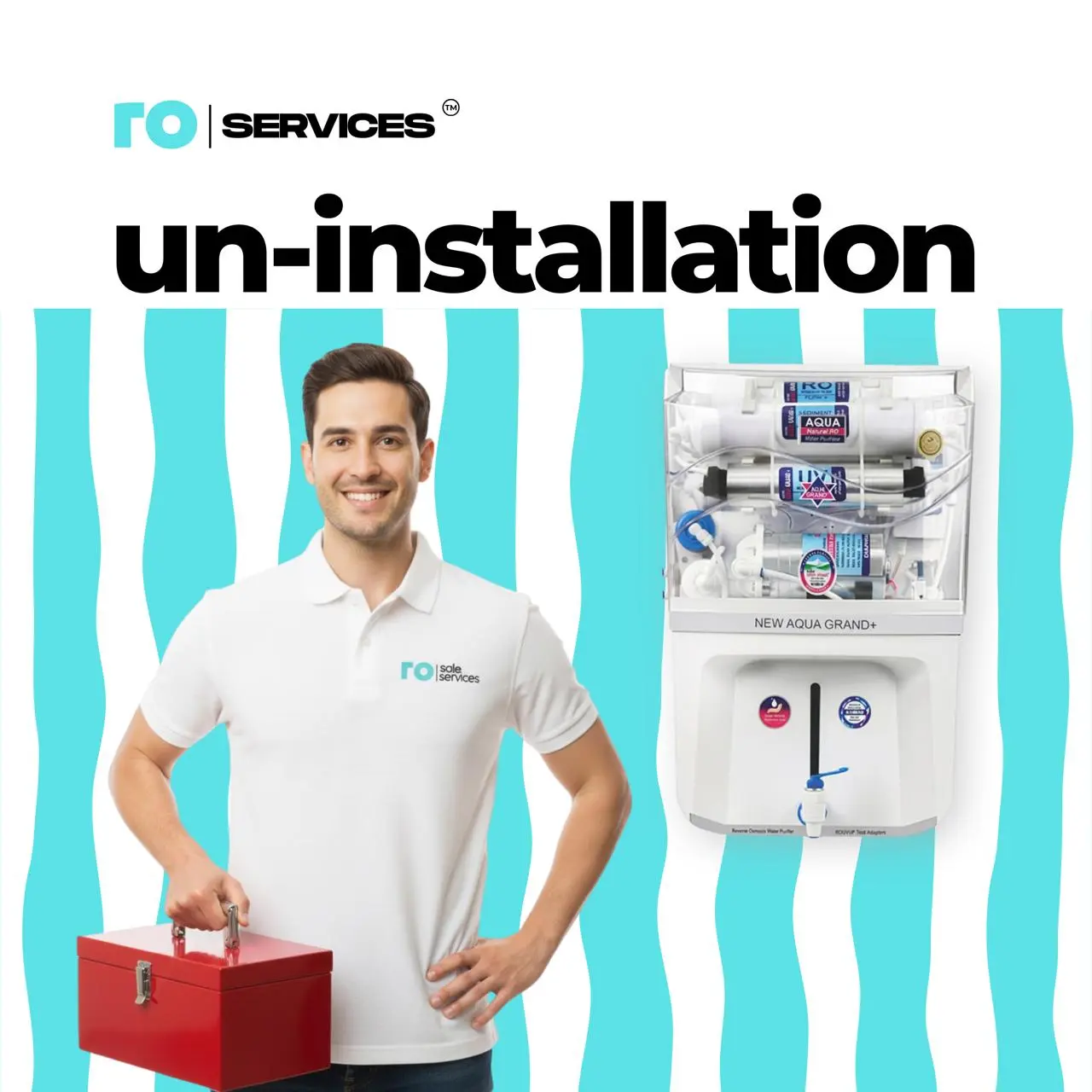 Technician performing a safe water purifier un-installation for a customer moving house.