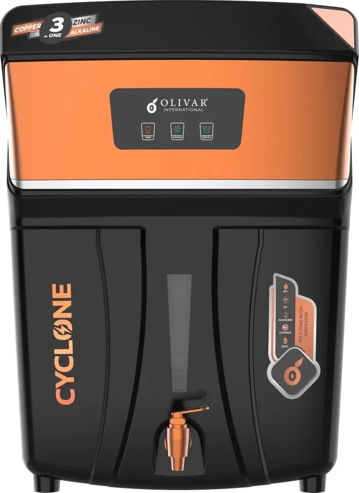 OLIVAR Cyclone RO Water Purifier – Alkaline, Copper & Zinc Enriched | RO + UV + UF + TDS Adjuster | 11L Large Storage | Black | Healthy Drinking Water Purifier System
