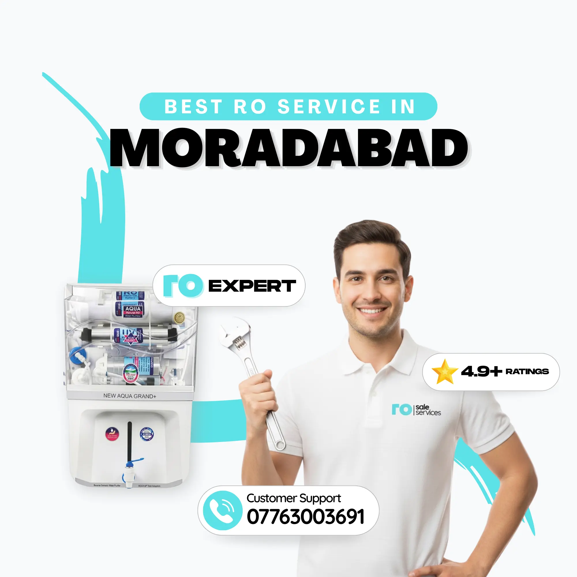 Verified technician performing expert RO water purifier service in Moradabad